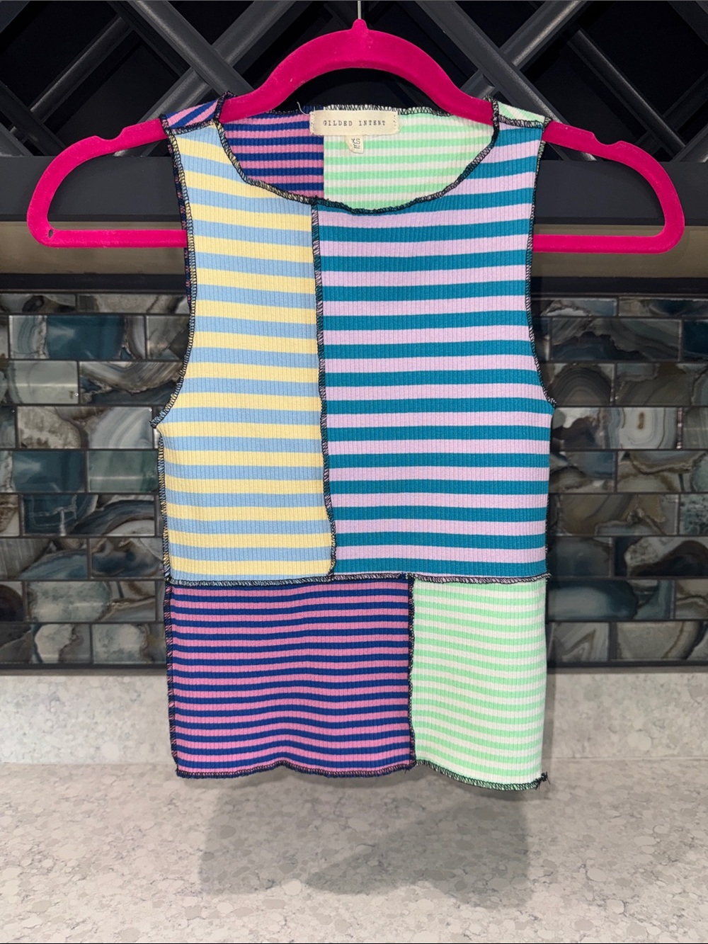 Gilded Intent Multicolor Striped Patchwork Tank Top